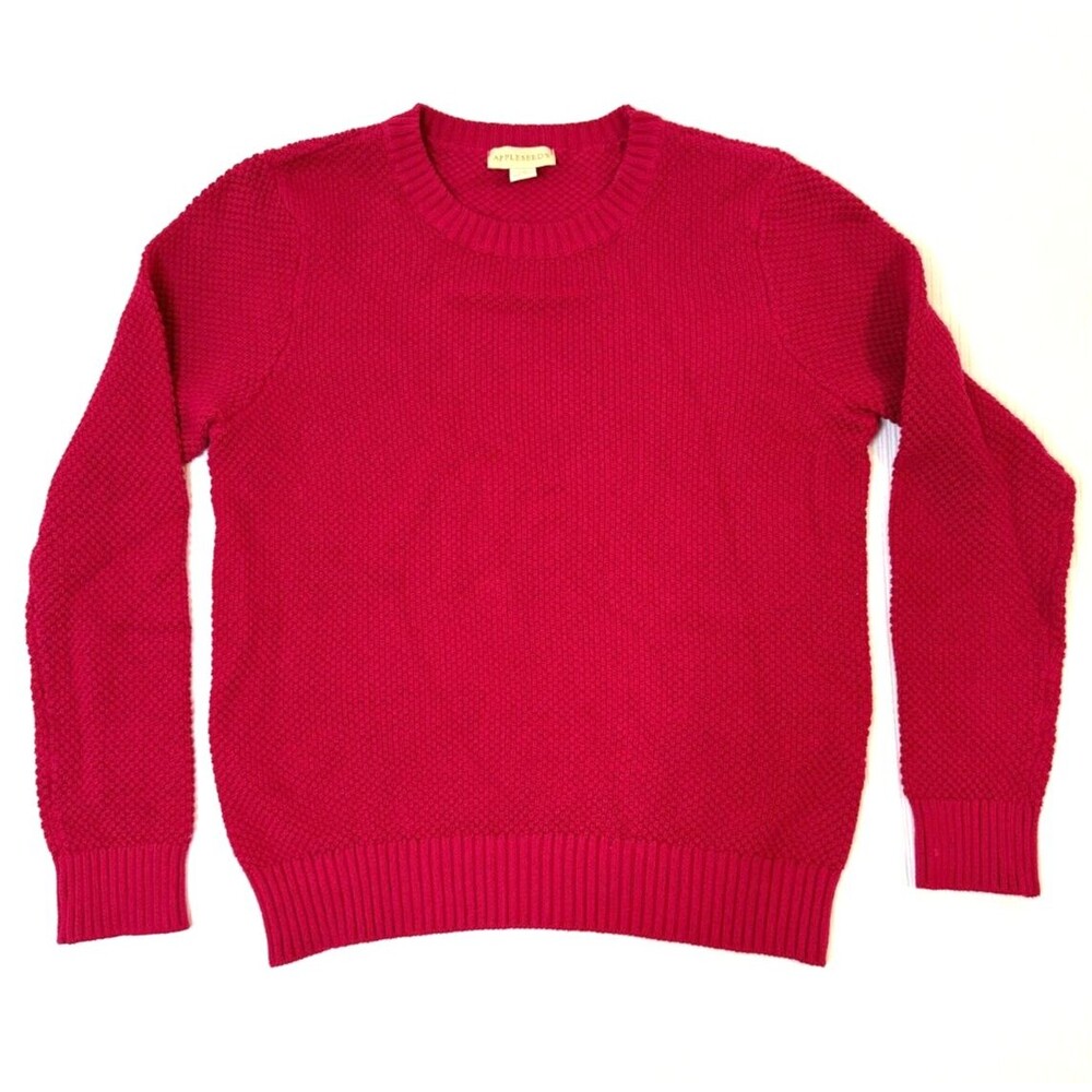 Appleseed's Bright Red Pullover 100% Cotton Soft Knit Sweater Women Size Medium